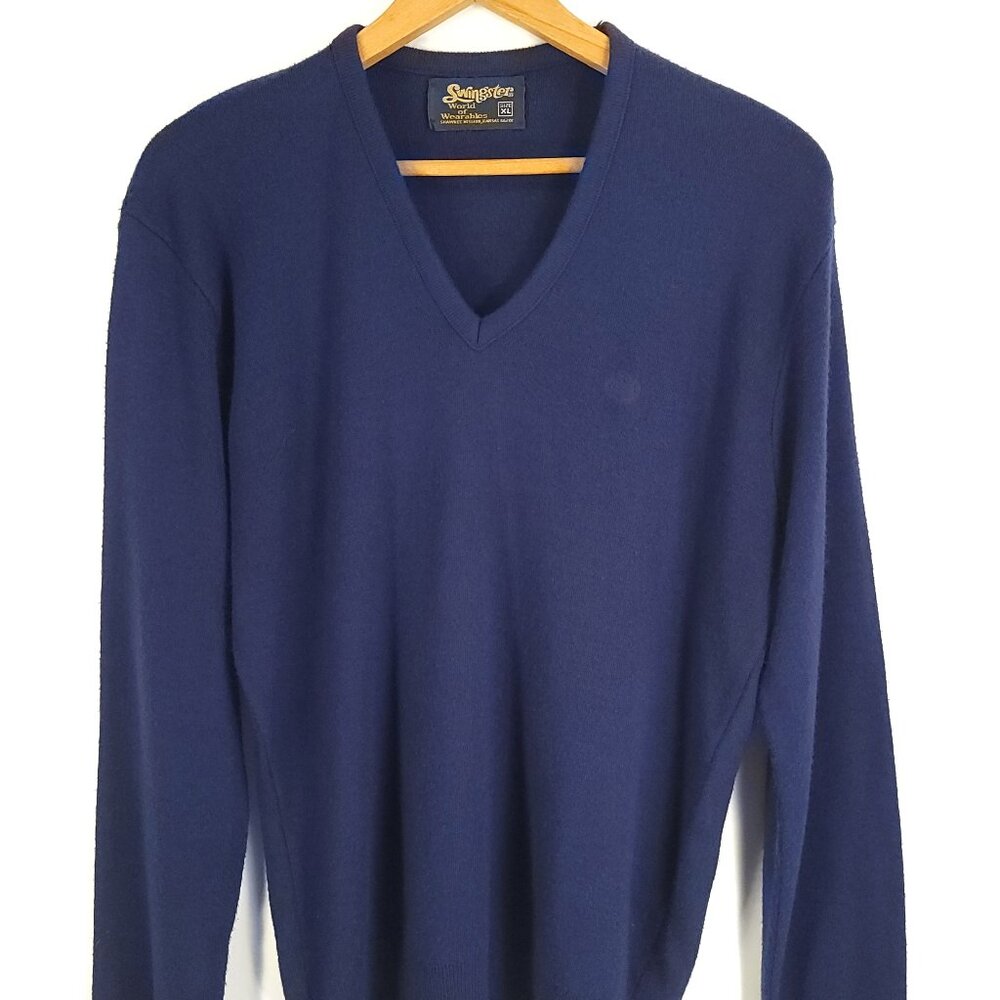 Vtg Swingster Sweater Men's XL Navy Blue Pullover Grandpa Preppy Grunge